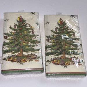 Spode Festive Tree Napkins with Green and Red Set of 2 Vintage